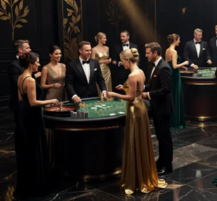 Cinematic evening casino event with guests enjoying high-end entertainment