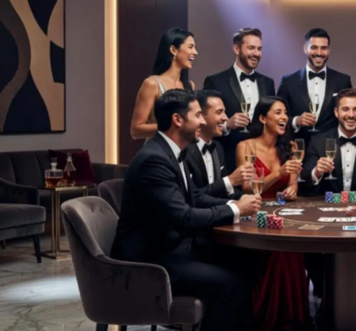 Group of guests enjoying a lively casino-themed event