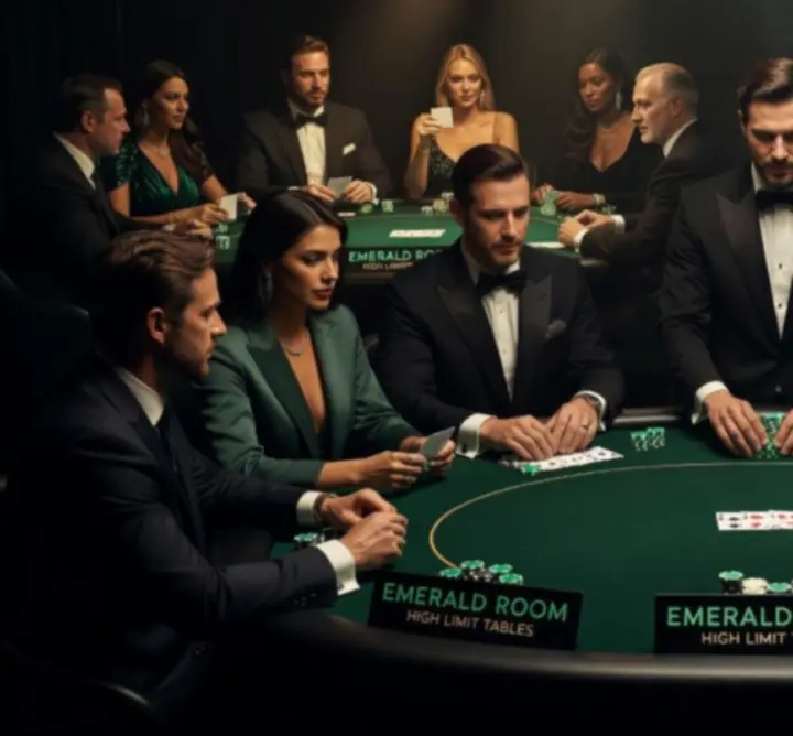 Cinematic poker night atmosphere with custom tables and dramatic lighting.